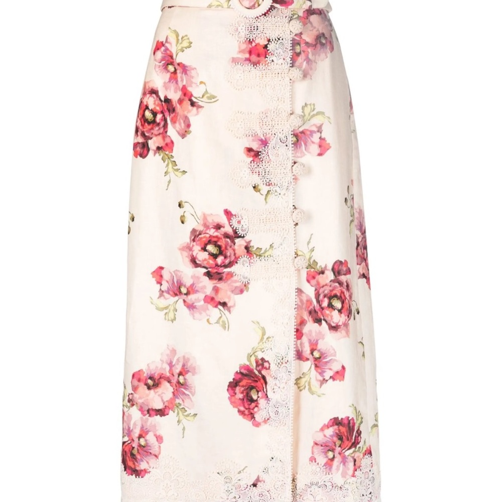 Zimmermann Red and Pink floral Midi Skirt